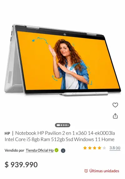 Laptop HP PAVILION X360 plateada en buen estado - miniatura 6