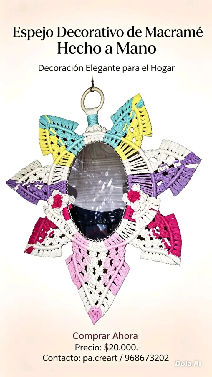 Espejo decorativo de macramé hecho a mano - 1