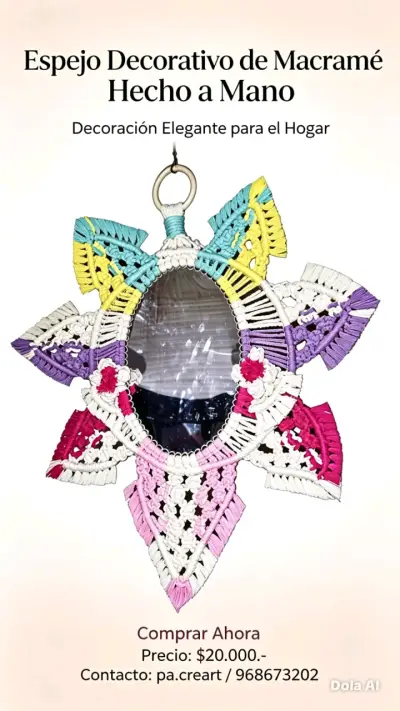 Espejo decorativo de macramé hecho a mano - miniatura 1