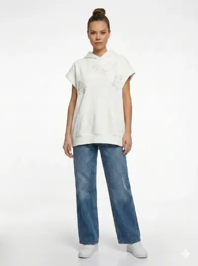 Polerón ZARA blanco con capucha y bordado floral - miniatura 1