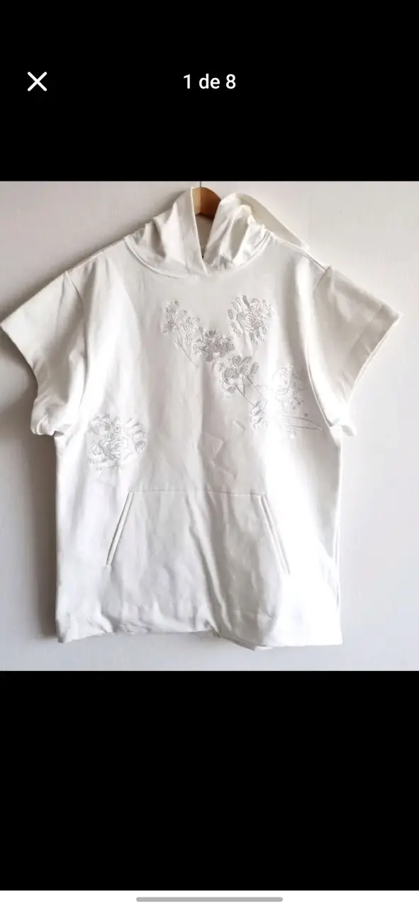 Polerón ZARA blanco con capucha y bordado floral - 3