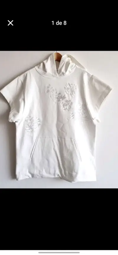 Polerón ZARA blanco con capucha y bordado floral - miniatura 3