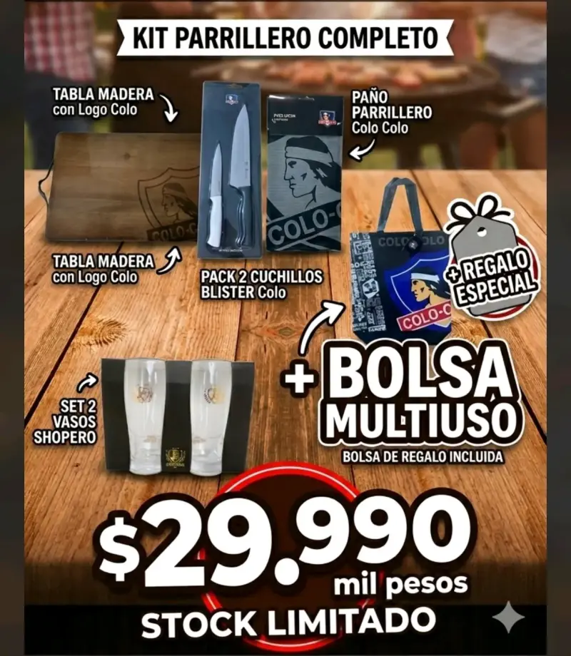 Kit parrillero completo Colo Colo