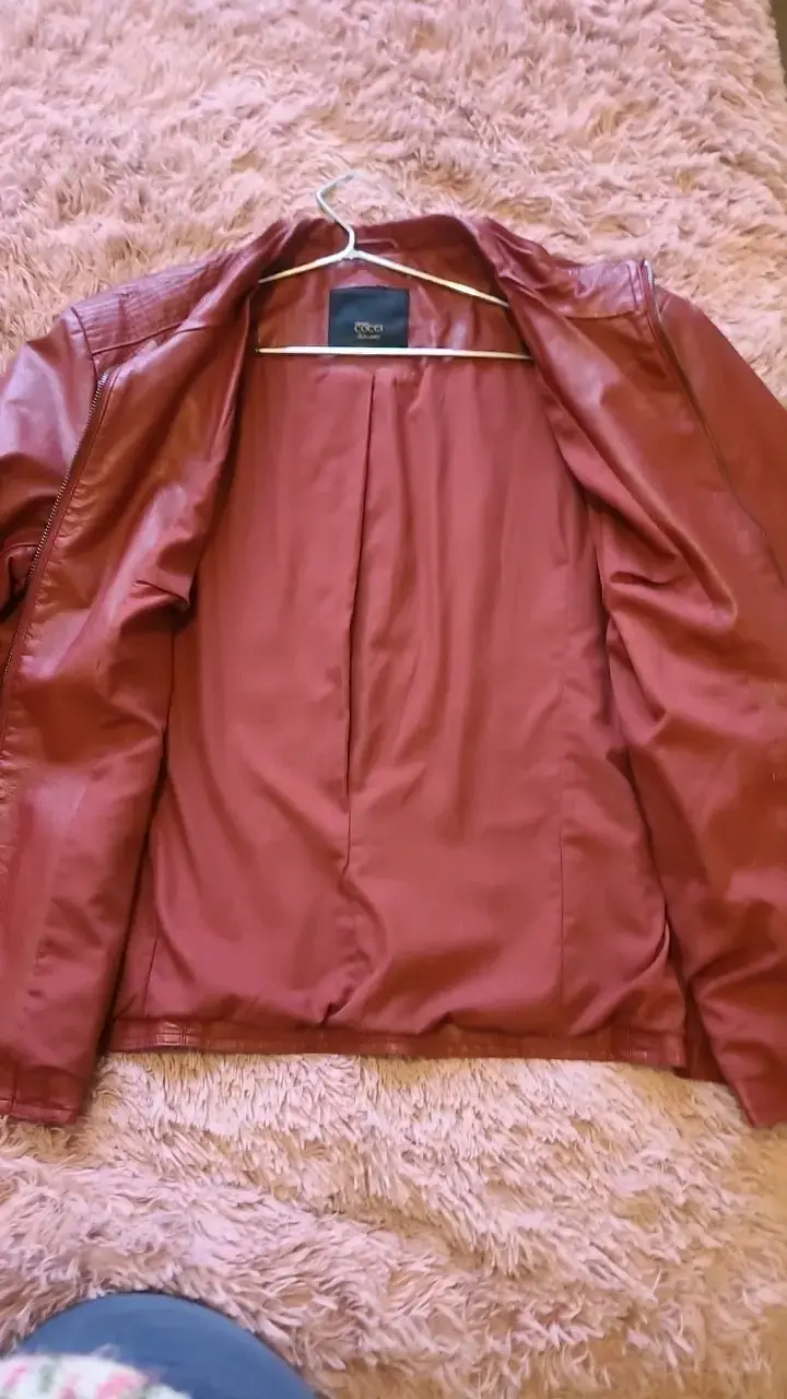 Chaqueta de cuero sintético roja para mujer - 3