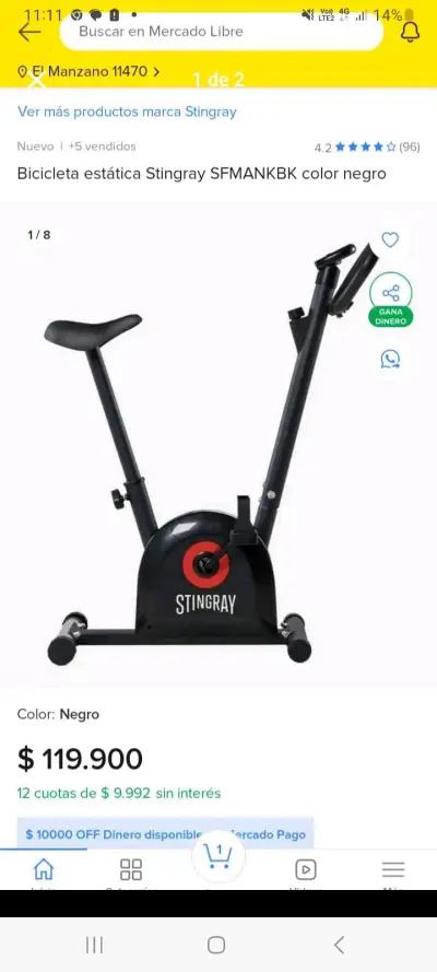 Bicicleta estática Stingray negra - miniatura 1