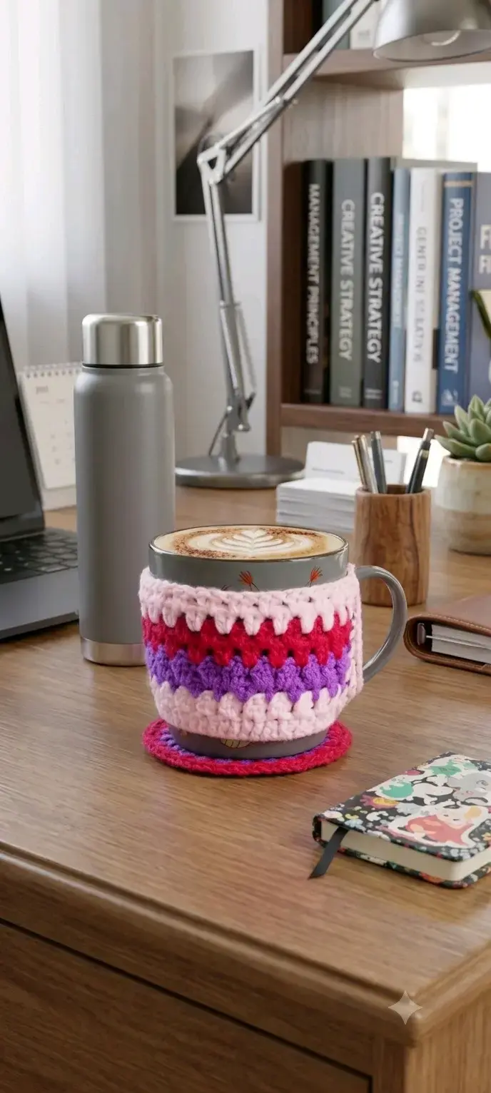 Funda y posa taza tejida a crochet