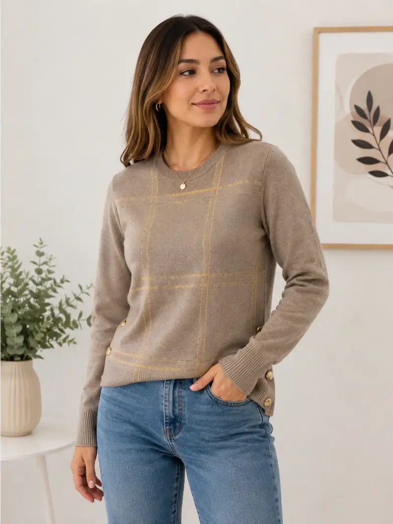 Suéter beige con botones decorativos - 1