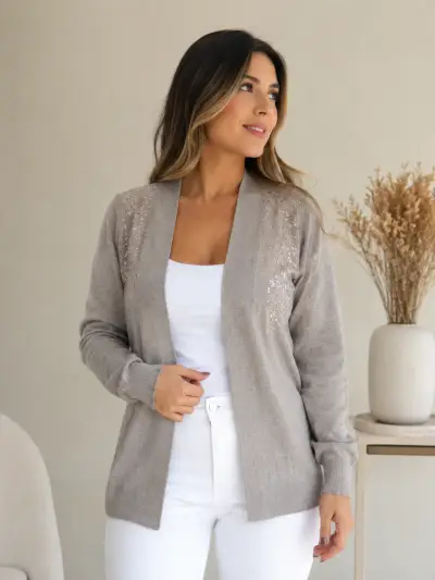 Cárdigan gris con detalles brillantes - miniatura 1
