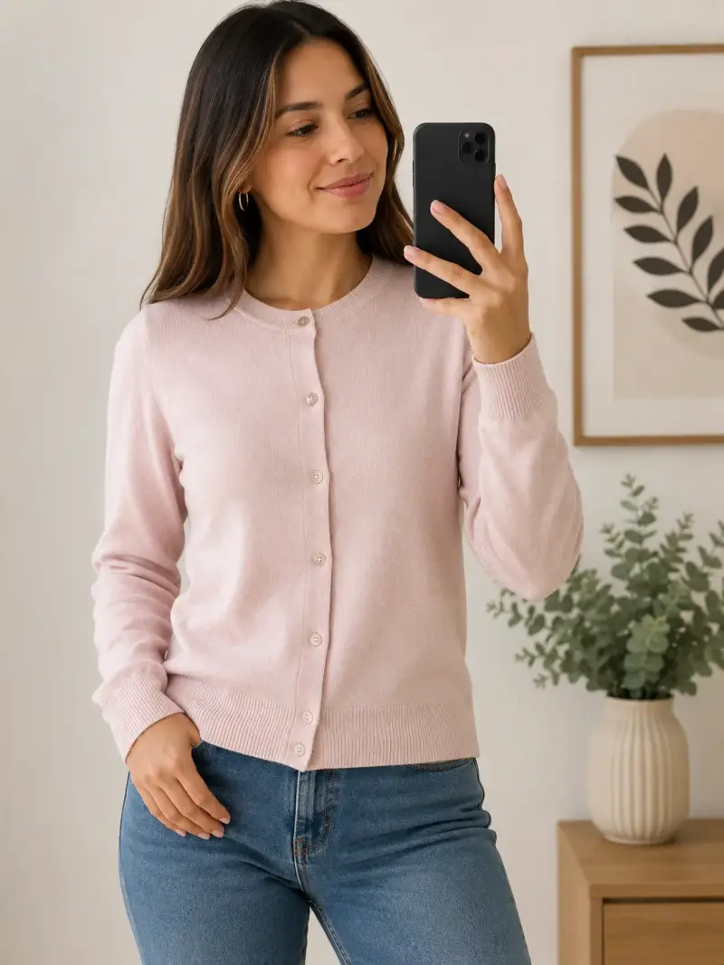 Cardigan de mujer rosa claro con botones - 1