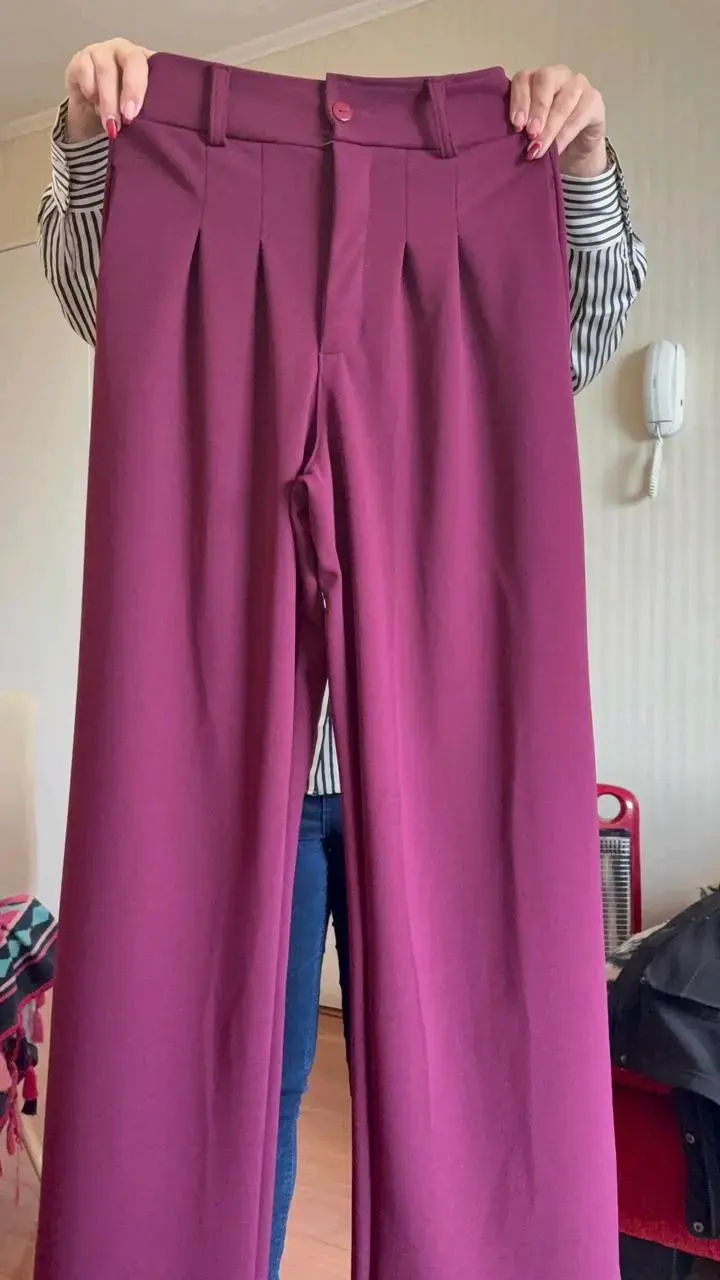 Pantalones anchos color burdeos para mujer - 2