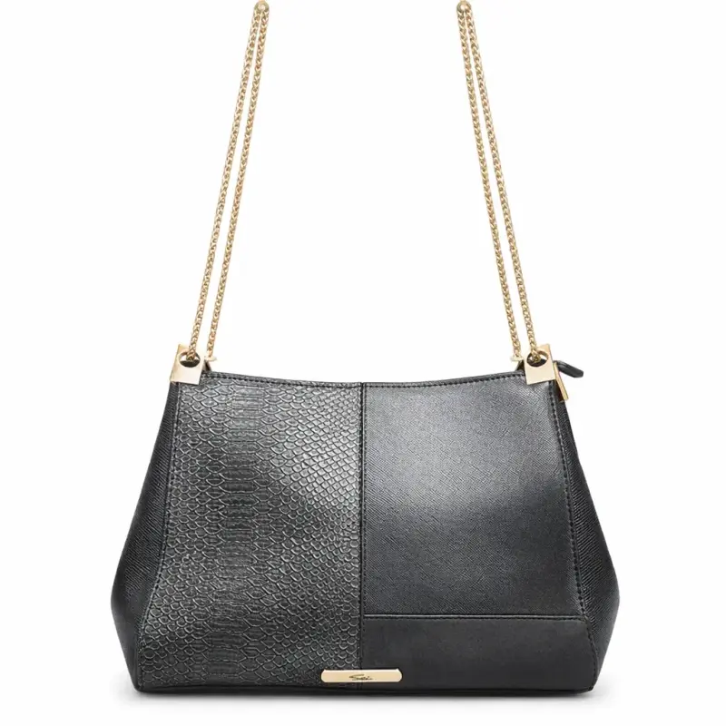 Cartera negra con cadena dorada elegante - 1