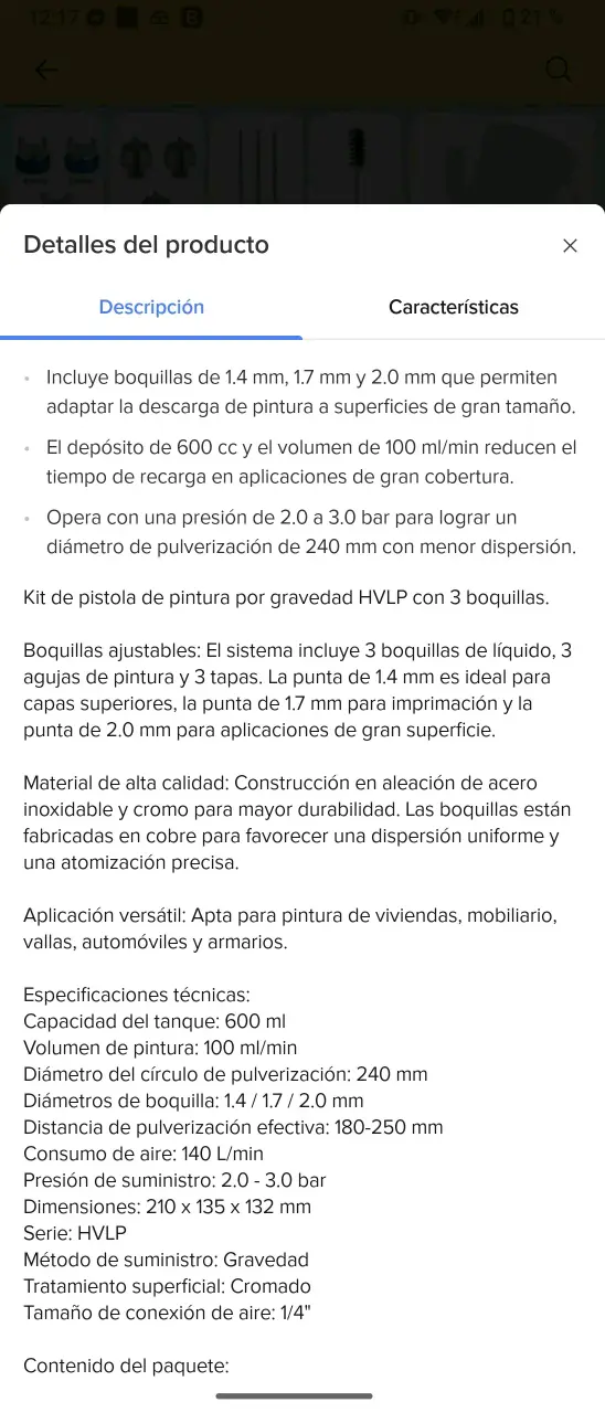 Pistola de pintura HVLP con accesorios - 3