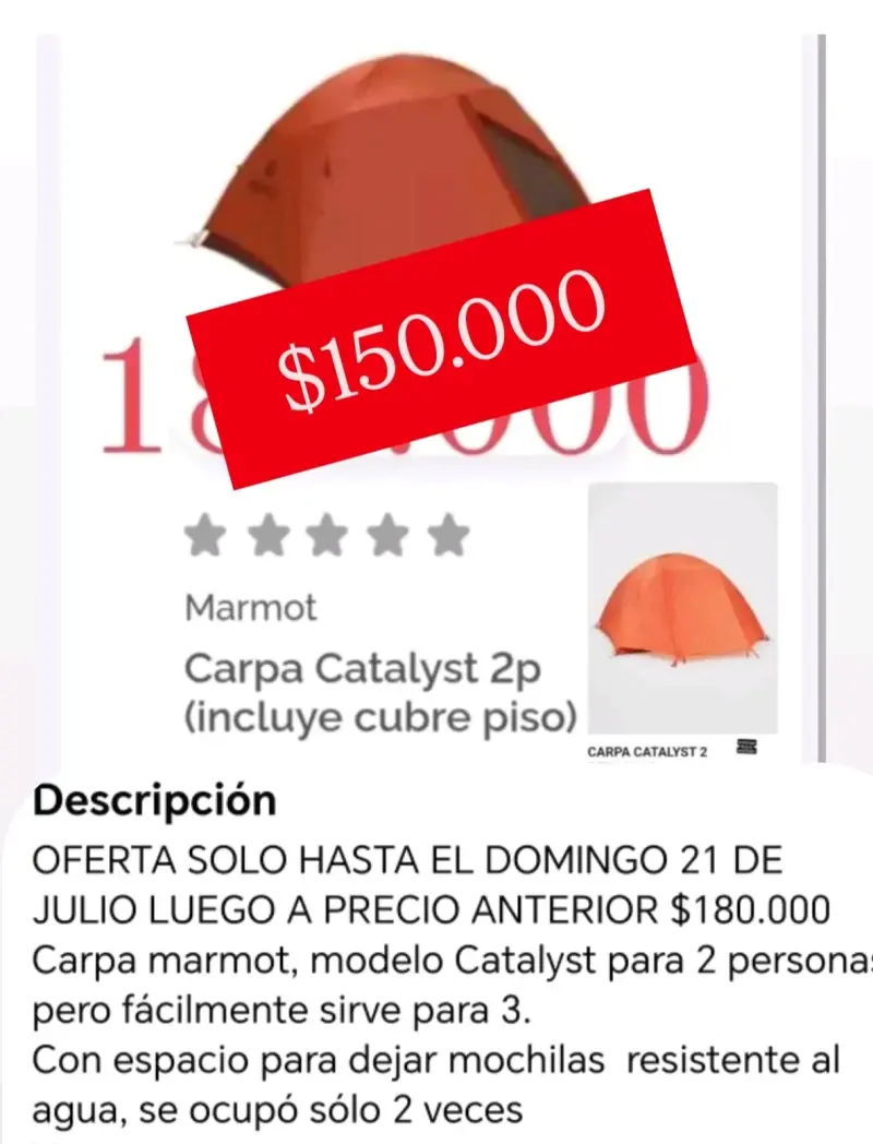 Carpa Marmot Catalyst 2p resistente al agua