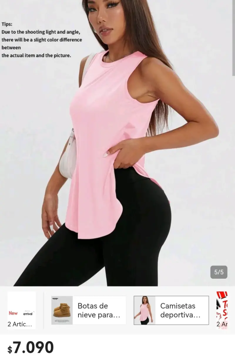 Polera sin mangas rosa para mujer - 1
