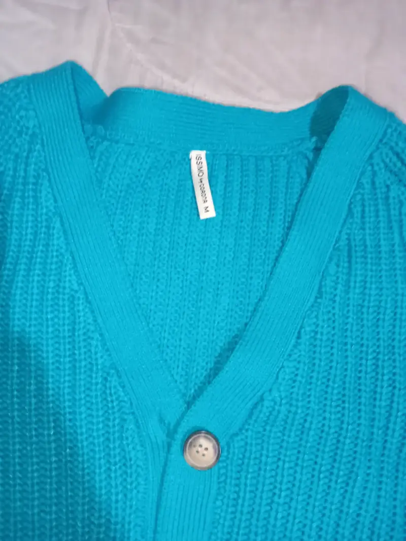 Cárdigan turquesa de punto para mujer - 1