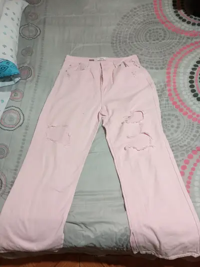 Jeans rosados desgastados para mujer - miniatura 1