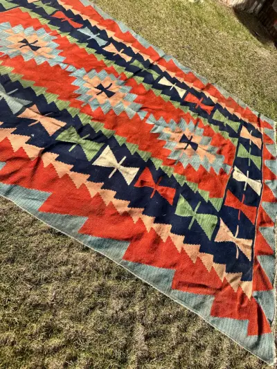 Alfombra Kilim de lana multicolor - miniatura 5