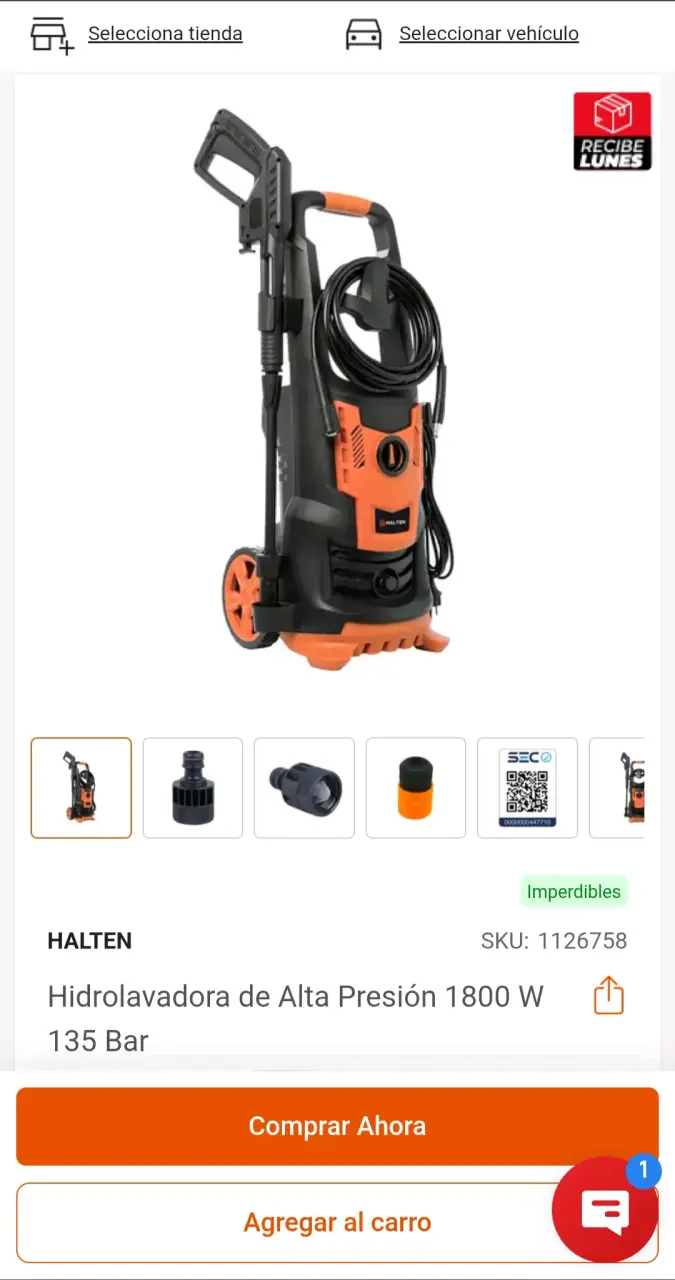 Hidrolavadora Halten de alta presión 1800w - 2
