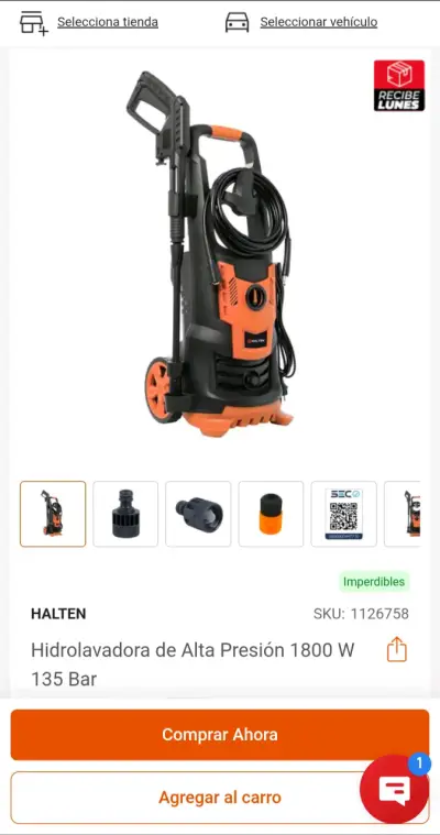 Hidrolavadora Halten de alta presión 1800w - miniatura 2