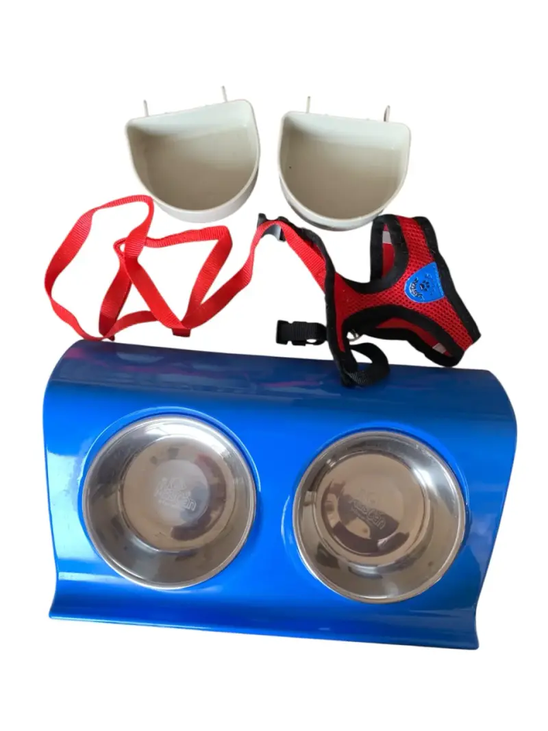 Comedero doble para mascotas+ arnés+2potes - 5