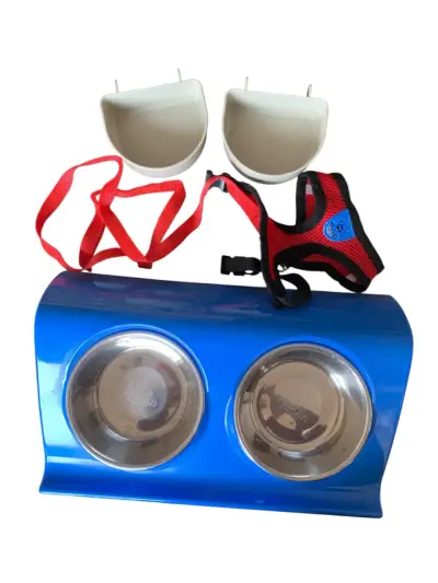Comedero doble para mascotas+ arnés+2potes - miniatura 5