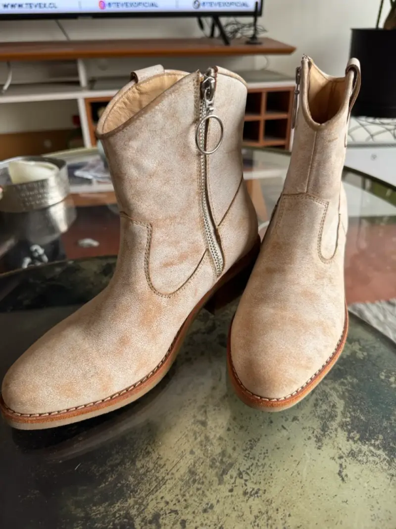 Botas beige estilo vaqueras 100% cuero - 3