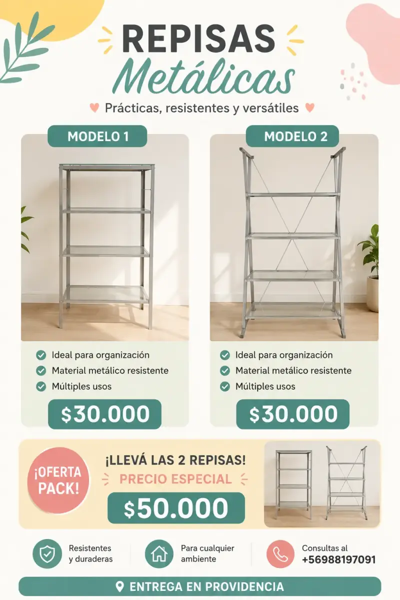 Pack de repisas metálicas resistentes