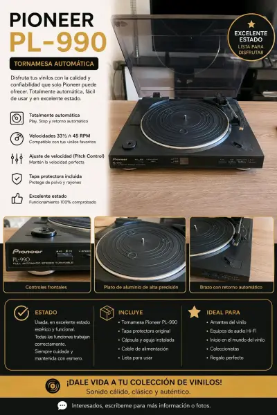 Tornamesa Automática Pioneer PL-990 en excelente estado - miniatura 1