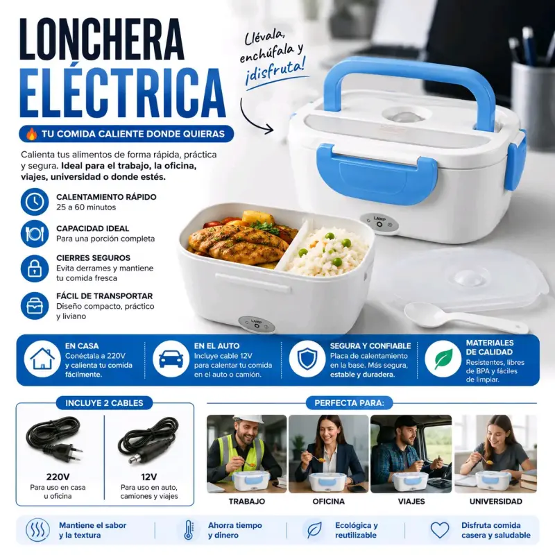 Lonchera eléctrica portátil con cables 220V y 12V - 1