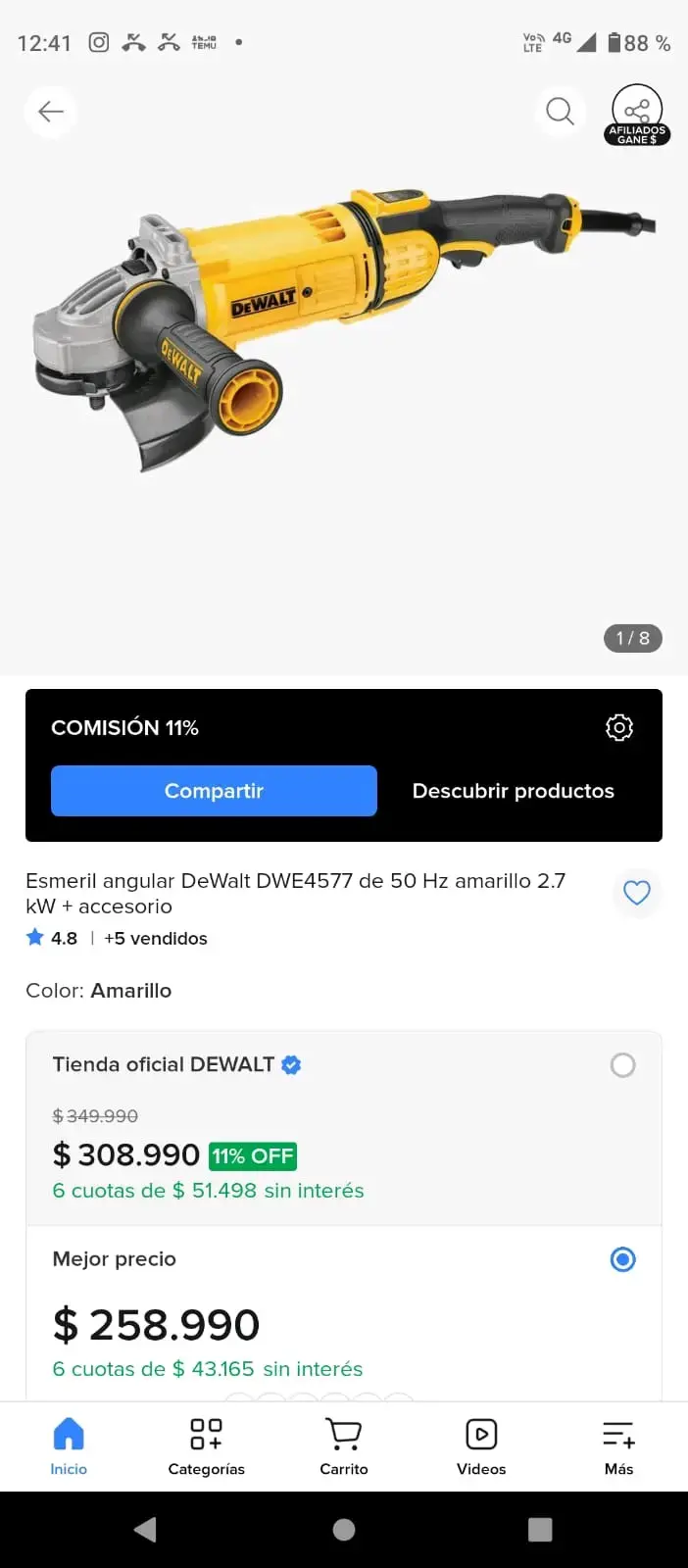 Esmeril angular DeWalt DWE4577 2.7 kW amarillo - 1