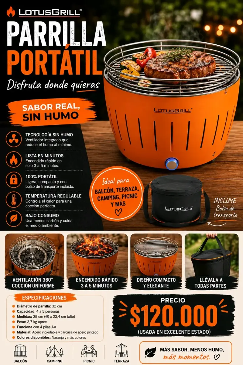 Parrilla portátil LotusGrill sin humo - 1