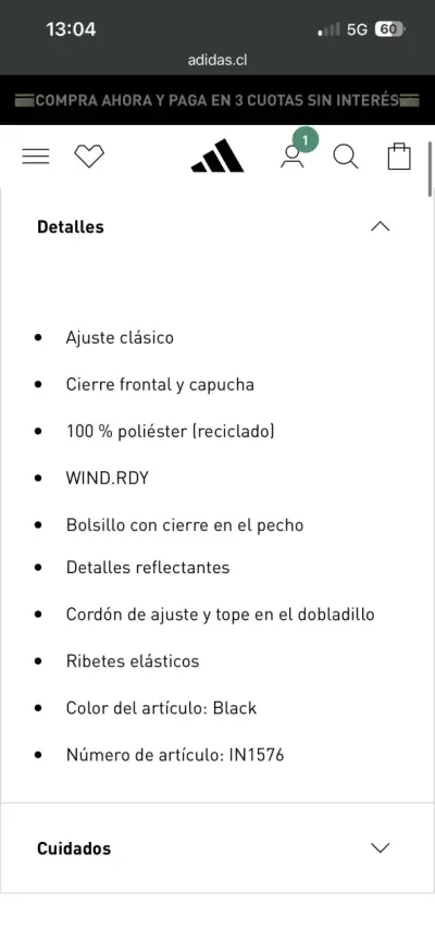 Chaqueta running negra con capucha Adidas - miniatura 5