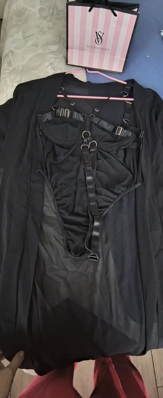 Conjunto body y bata negro transparente - 2