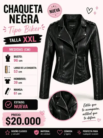 Chaqueta negra tipo biker nueva Horma chica - miniatura 1