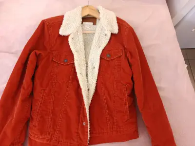 Chaqueta de pana roja con forro de borrego - miniatura 1