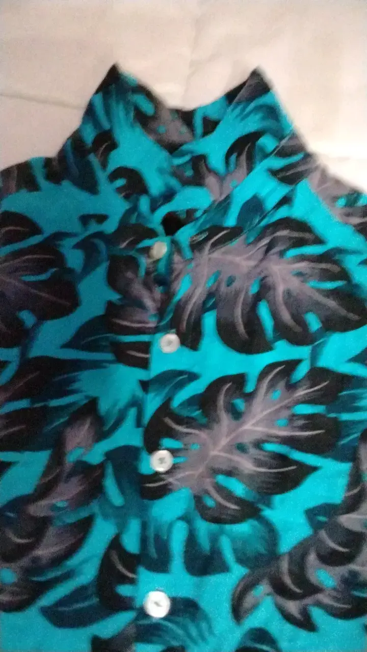 Camisa hawaiana azul con hojas tropicales - 2