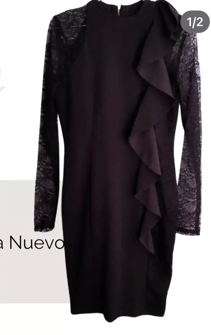 Vestido negro con encaje y volantes - 1