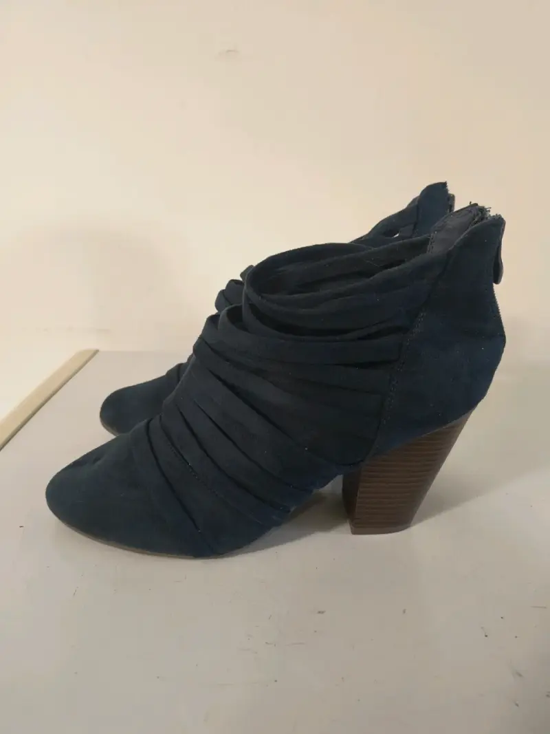 Botines de gamuza azul con tacón grueso - 3