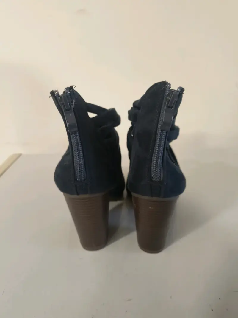 Botines de gamuza azul con tacón grueso - 4