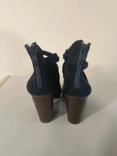 Botines de gamuza azul con tacón grueso - miniatura 4