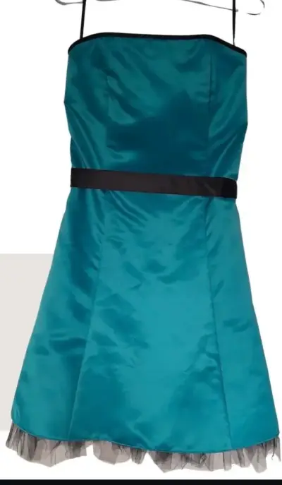 Vestido strapless azul con detalle negro - miniatura 1
