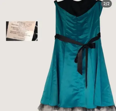Vestido strapless azul con detalle negro - miniatura 2