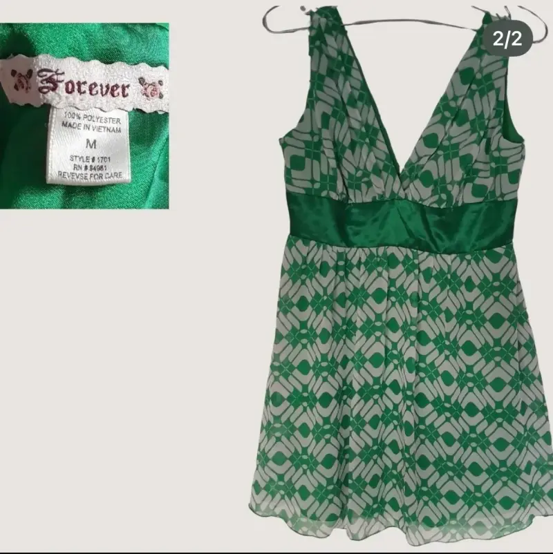 Vestido estampado verde y blanco sin mangas - 2