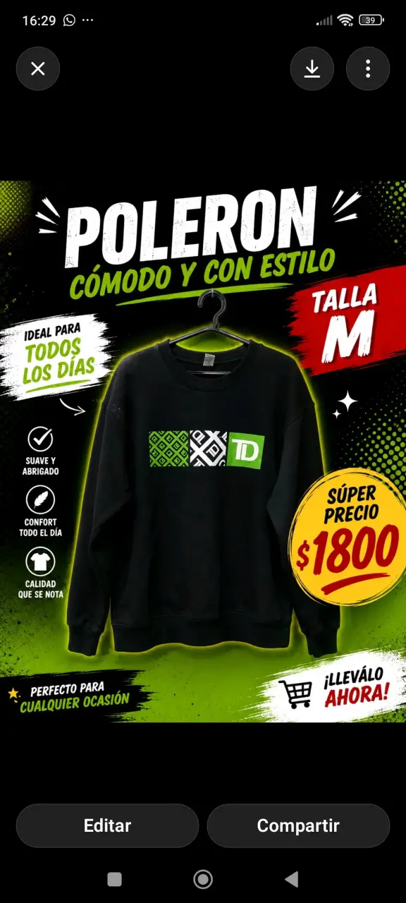 Polerón negro cómodo y con estilo TD - 1
