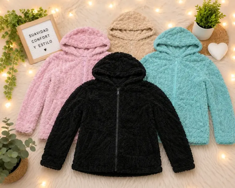 Chaquetas de felpa con capucha en varios colores