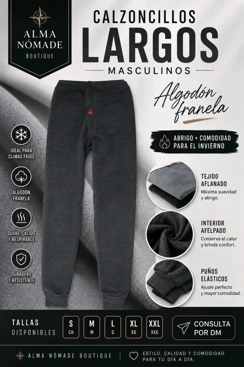 Calzoncillos largos masculinos de algodón franela