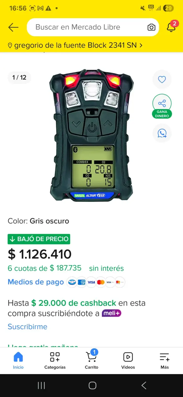 Detector de gases MSA Altair 4XR gris oscuro