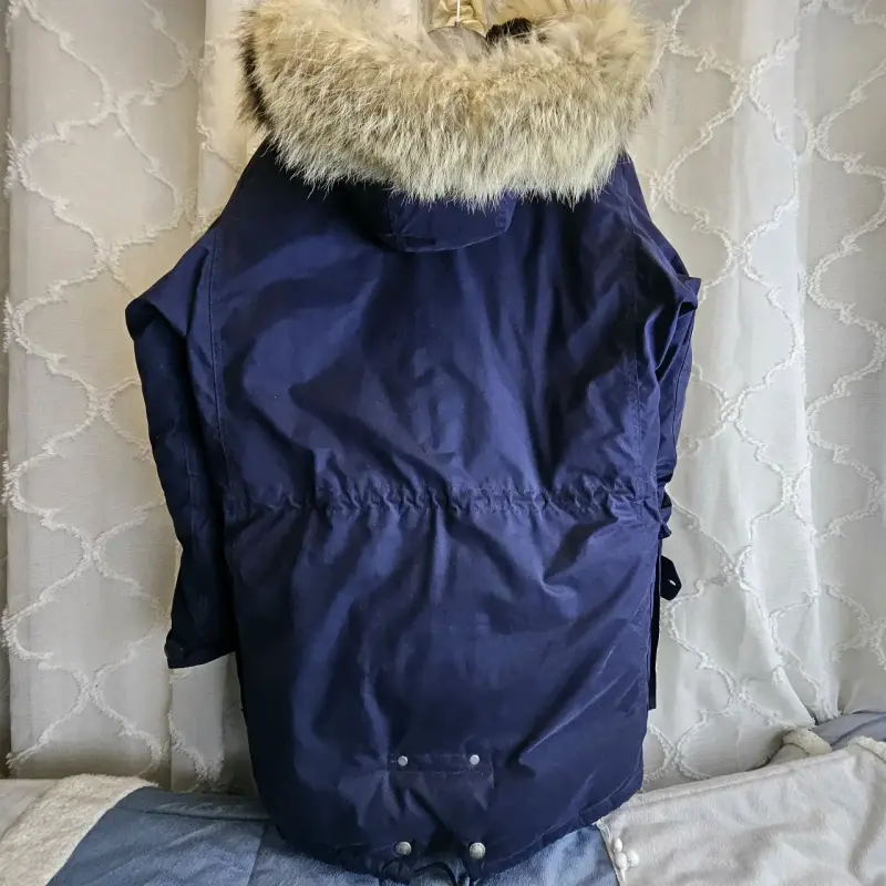 Parka azul con capucha de piel sintética - 3