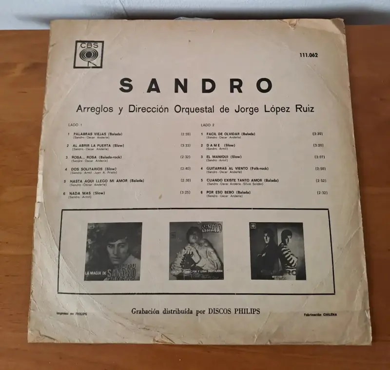 Vinilo LP de Sandro con portada original - 3