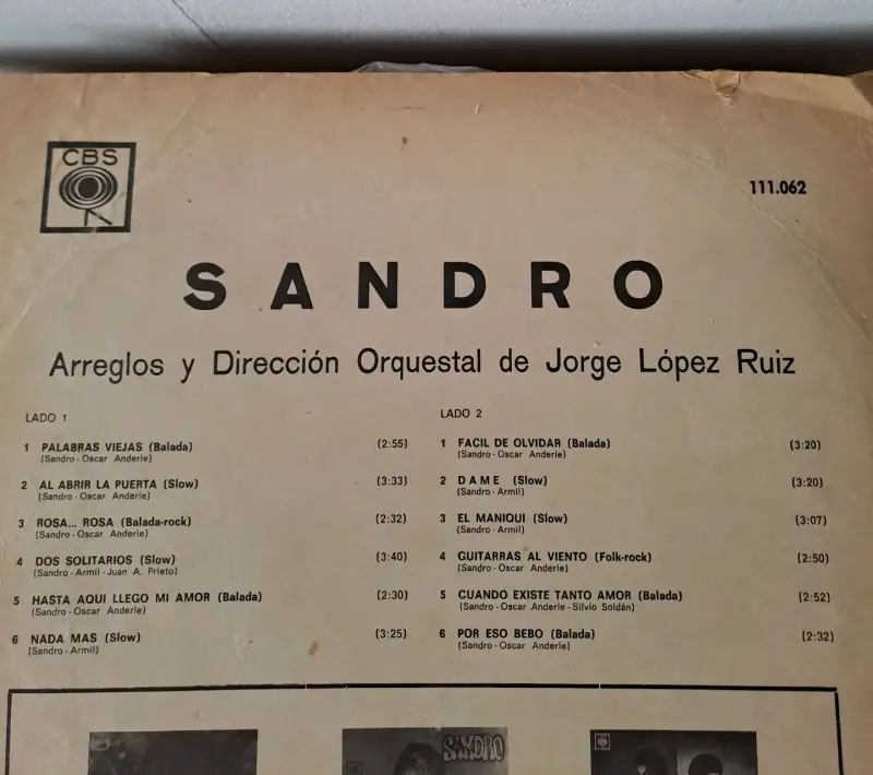 Vinilo LP de Sandro con portada original - 5